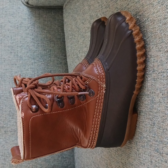 Espirit youth duck boots lace up ankle rubber faux fur brown tan size 1 M - Picture 1 of 10